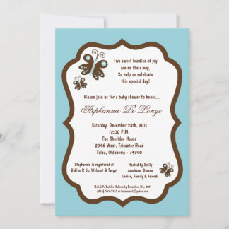 5x7 Light Blue Butterfly Baby Shower Invitation