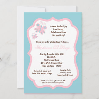5x7 Light Blue Butterfly Baby Shower Invitation
