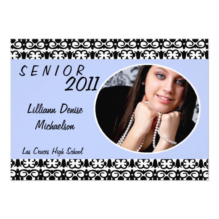 5x7 Light Blue Damask Photo Senior Announcement