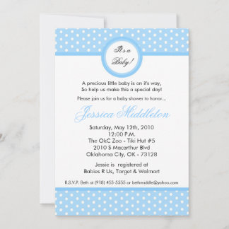 5x7 Light Blue Polka Dot Baby Shower Invitation