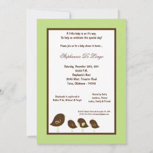 5x7 Light Green Bird Baby Shower Invitation