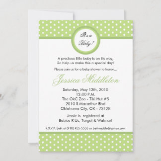 5x7 Light Green Polka Dot Baby Shower Invitation