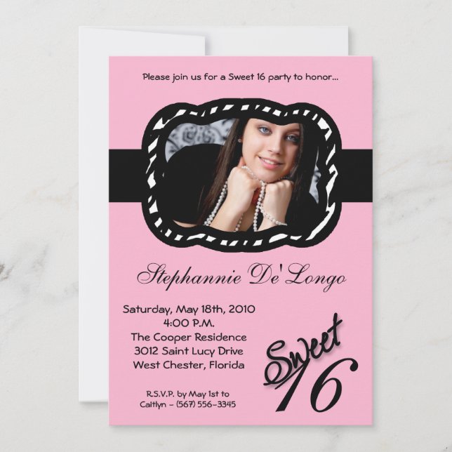 5x7 Light Pink Band PHOTO Sweet 16 Birthday Invite (Front)