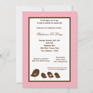 5x7 Light Pink Bird Baby Shower Invitation