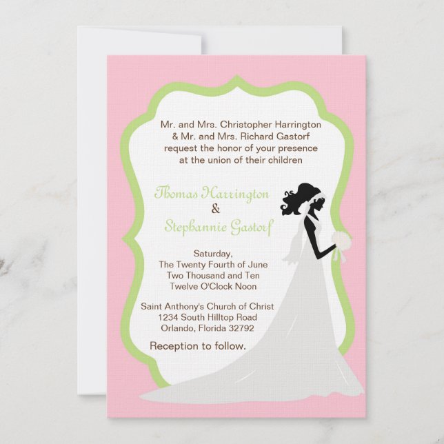 5x7 Light Pink Bride Wedding Invitation (Front)