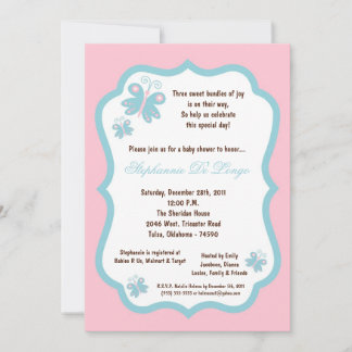 5x7 Light Pink Butterfly Baby Shower Invitation