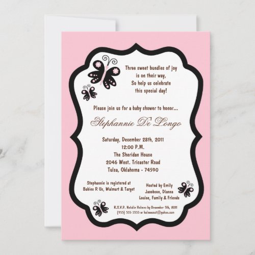 5x7 Light Pink Butterfly Baby Shower Custom Announcements