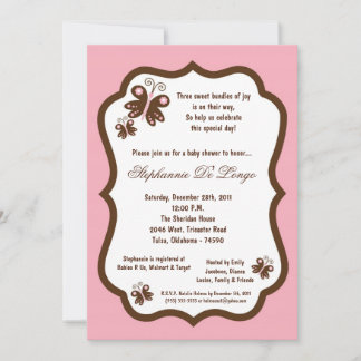 5x7 Light Pink Butterfly Baby Shower Invitation