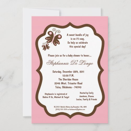 5x7 Light Pink Butterfly Baby Shower Personalized Invites