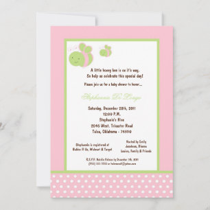 5x7 Light Pink Honey Bee Baby Shower Invitation