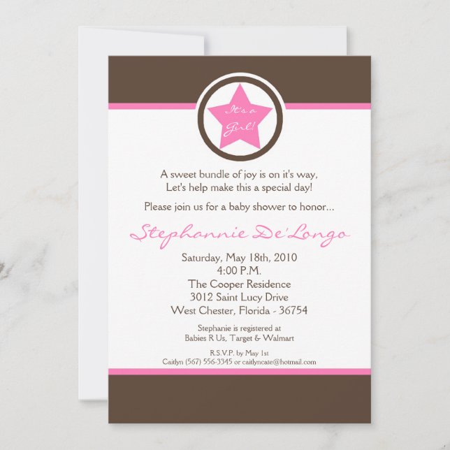 5x7 Light Pink Rock Star Baby Shower Invitation (Front)