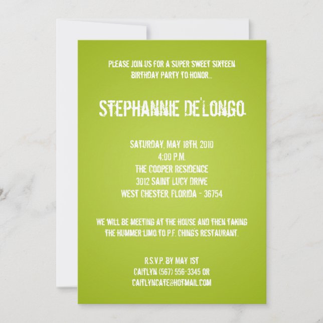 5x7 Lime Green DJ Turntable 16 Birthday Invitation (Front)