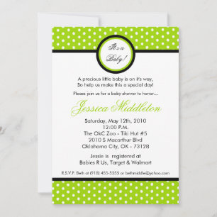 5x7 Lime Green Polka Dot Baby Shower Invitation