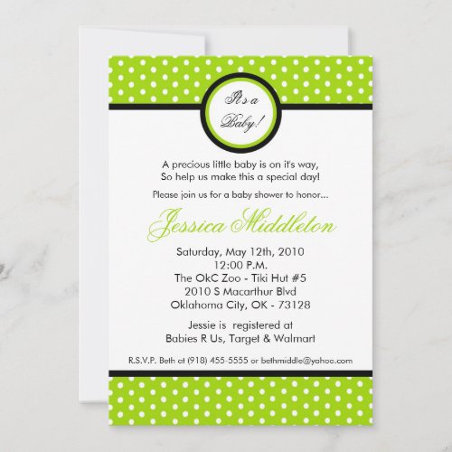5x7 Lime Green Polka Dot Baby Shower Invitation