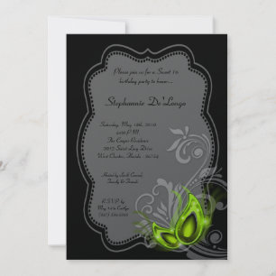 5x7 Lime Masquerade Sweet 16 Birthday Invitation