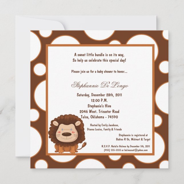 5x7 Lion Pok-a-Dot Baby Shower Invitation (Front)