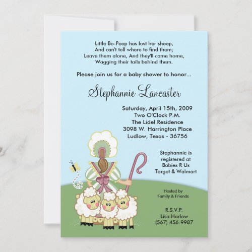 5x7 Little Bo Peep Nursery Baby Shower Invitation