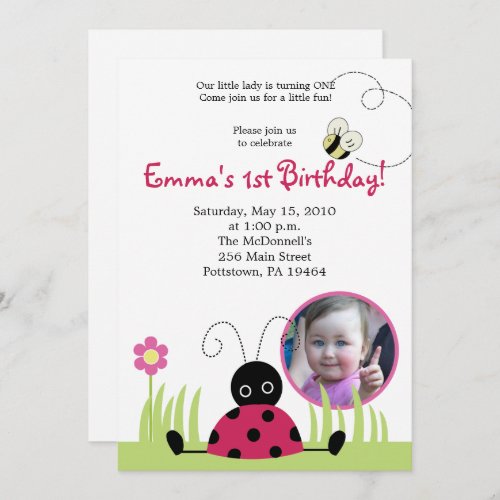5x7 Little Ladybug PHOTO Spring Birthday Invitation
