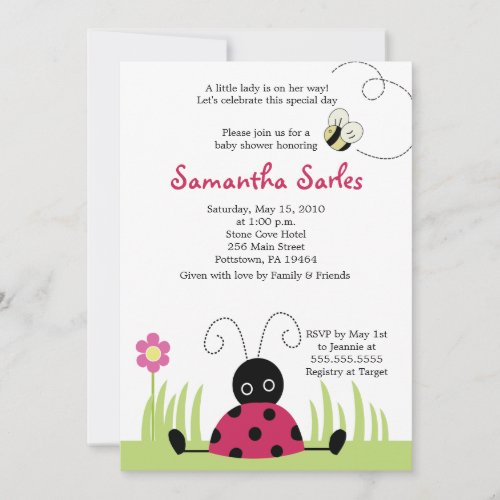 5x7 Little Ladybug Spring Baby Shower Invitation