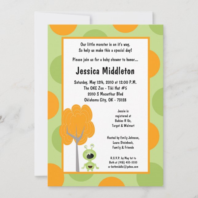 5x7 Little Monster  Baby Shower Invitation (Front)