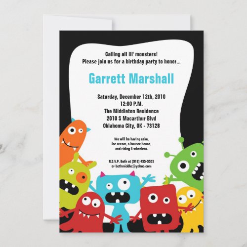 5x7 Little Monsters Birthday Invitation