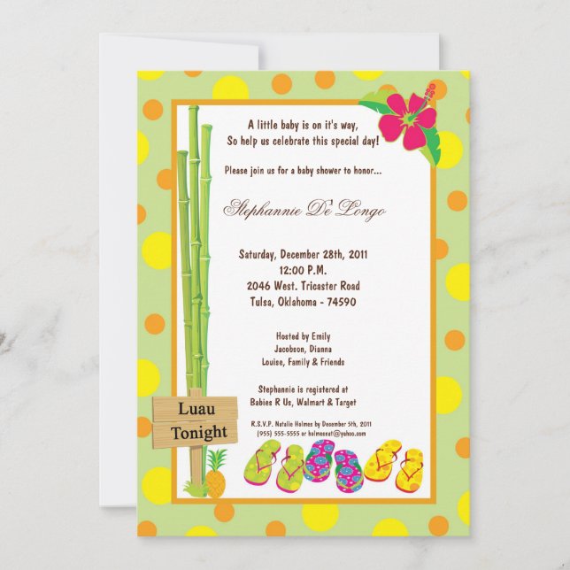 5x7 Luau Baby Shower Invitation (Front)