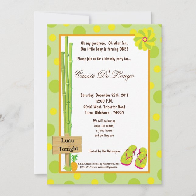 5x7 Luau Birthday Party Invite (Front)