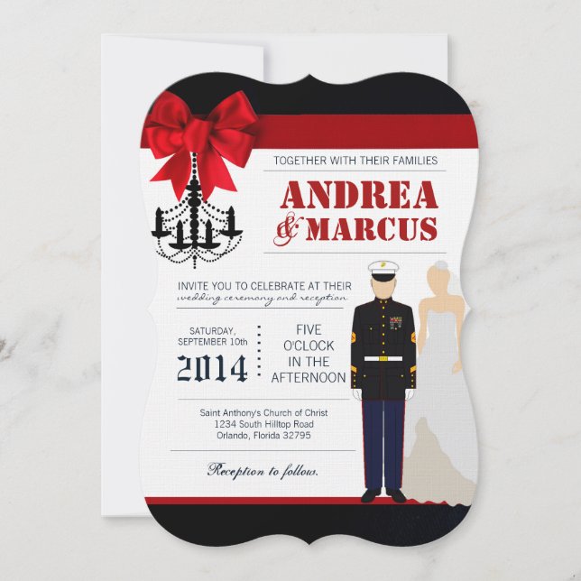 5x7  Marine Bride Uniform Wedding Invitation (Front)