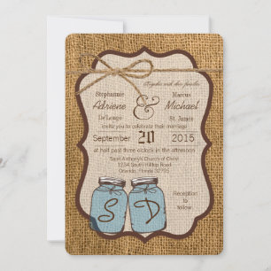 5x7 Mason Jar Burlap Country Wedding Invitation