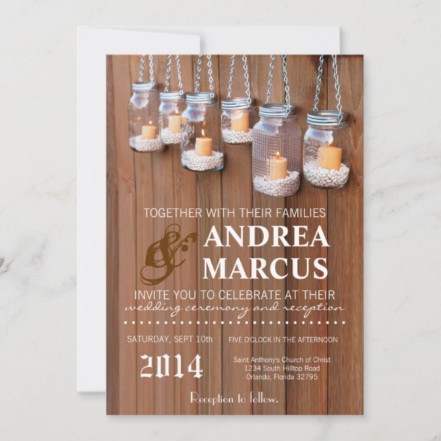 5x7 Mason Jar Candle Lights Nig Wedding Invitation (Front)