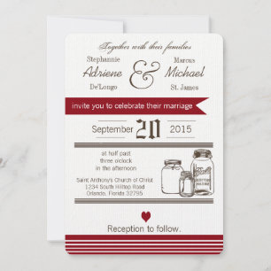 5x7 Mason Jar Country Rustic Wedding Invitation