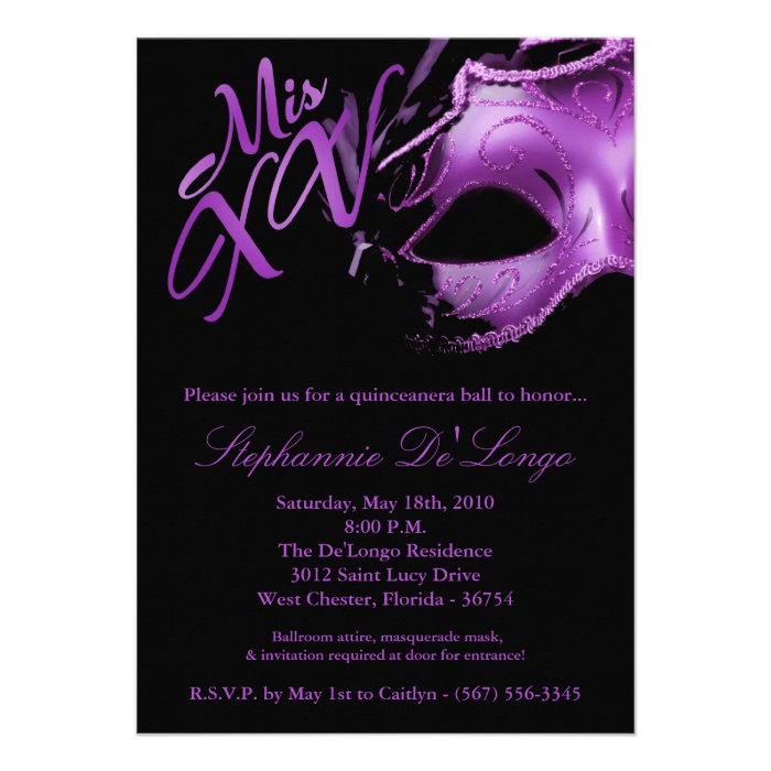 5x7 Masquerade Mask 15 Quinceanera Ball Invitation