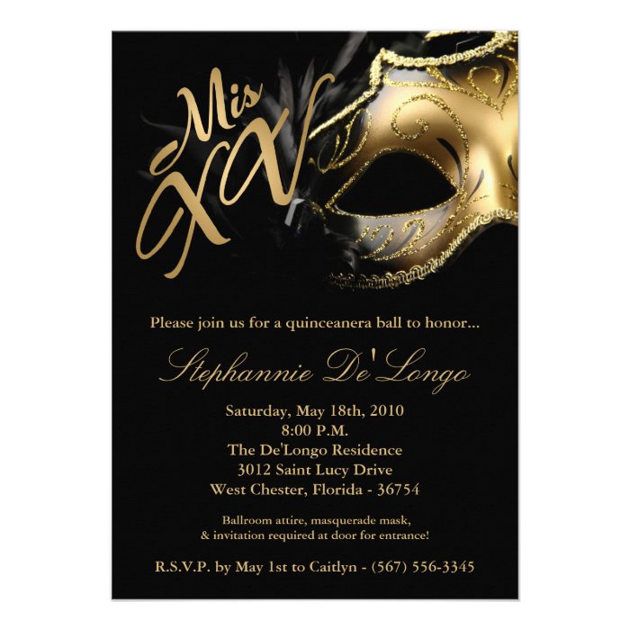 5x7 Masquerade Mask 15 Quinceanera Ball Invitation