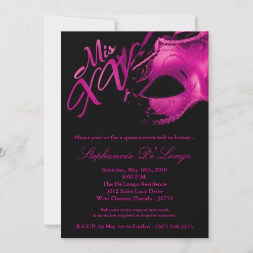 5x7 Masquerade Mask 15 Quinceanera Ball Invitation