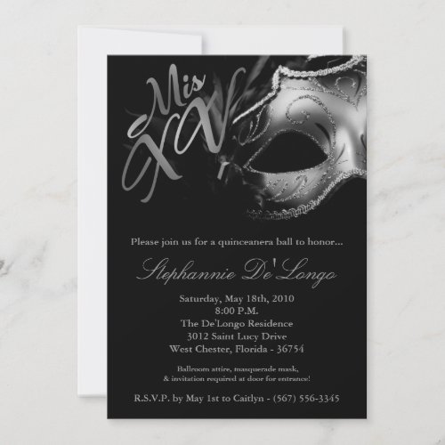 5x7 Masquerade Mask 15 Quinceanera Ball Invitation