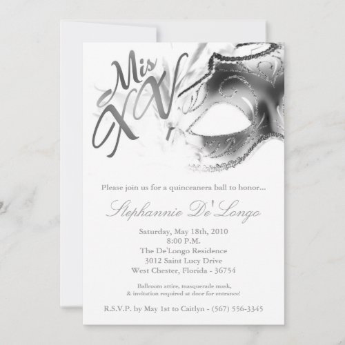 5x7 Masquerade Mask 15 Quinceanera Ball Invitation