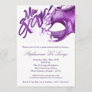 5x7 Masquerade Mask 15 Quinceanera Ball Invitation