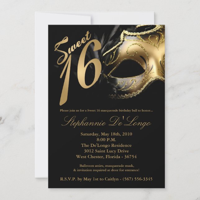 5x7 Masquerade Mask Sweet 16 Birthday Invitation (Front)