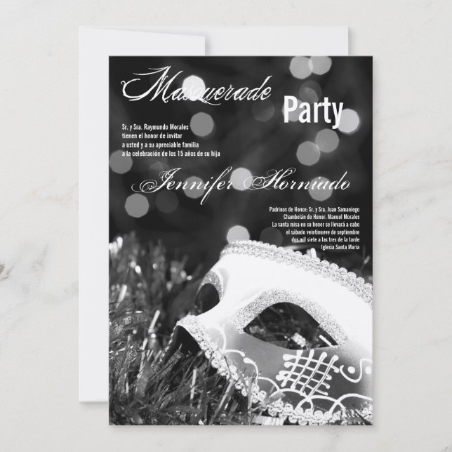 5x7 Masquerade Quinceanera Birthday Invitation (Front)