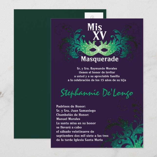 5x7 Masquerade Quinceanera Birthday Invitation (Front/Back)