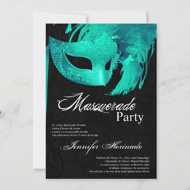 5x7 Masquerade Quinceanera Birthday Invitation (Front)