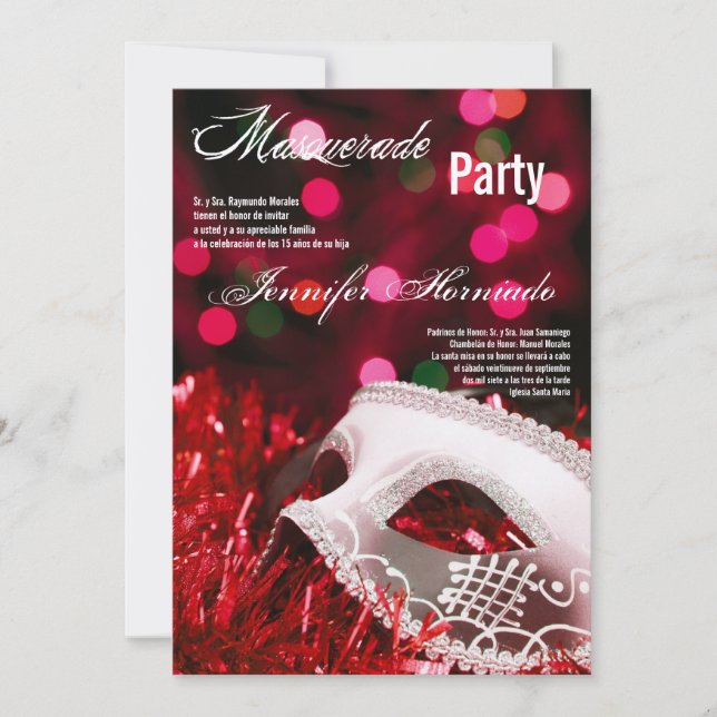 5x7 Masquerade Quinceanera Birthday Invitation (Front)
