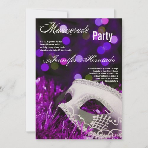 5x7 Masquerade Quinceanera Birthday Invitation