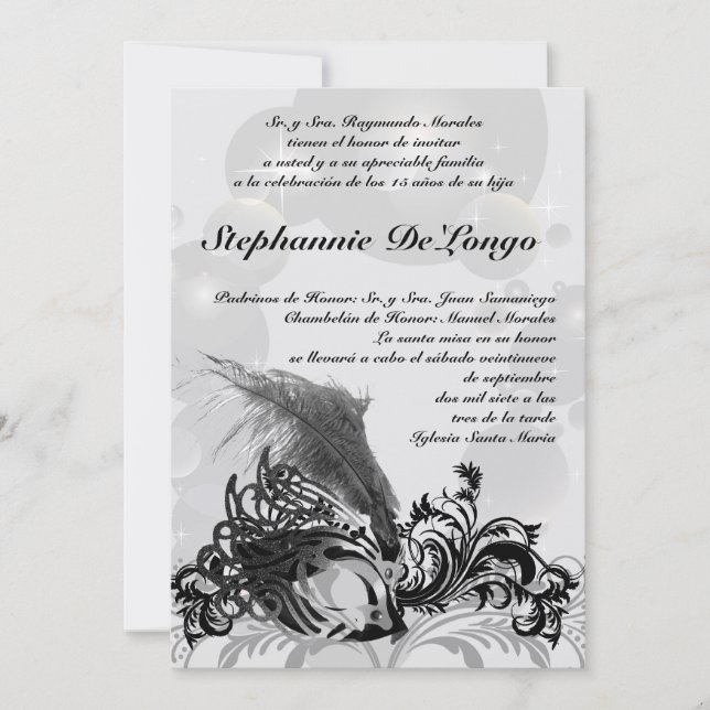 5x7 Masquerade Quinceanera Birthday Invitation (Front)