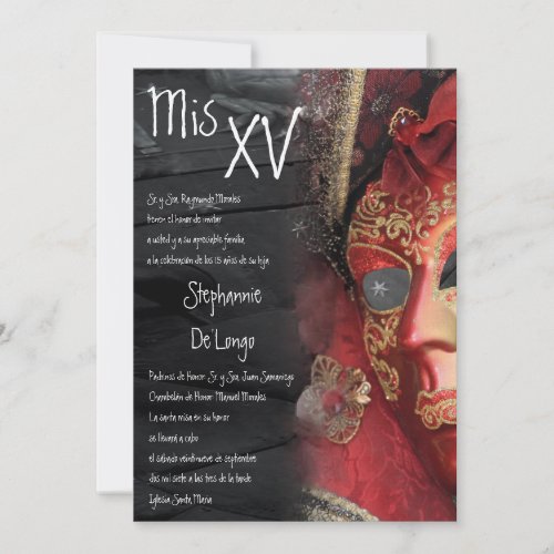 5x7 Masquerade Quinceanera Birthday Invitation