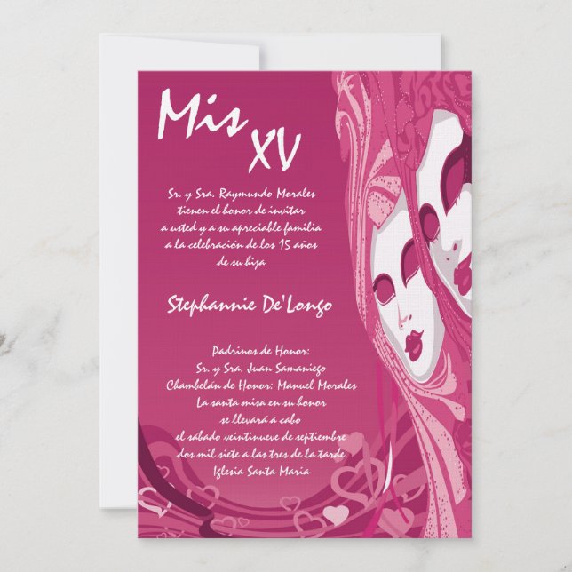 5x7 Masquerade Quinceanera Birthday Invitation (Front)