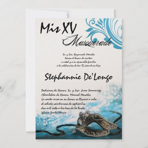 5x7 Masquerade Quinceanera Birthday Invitation