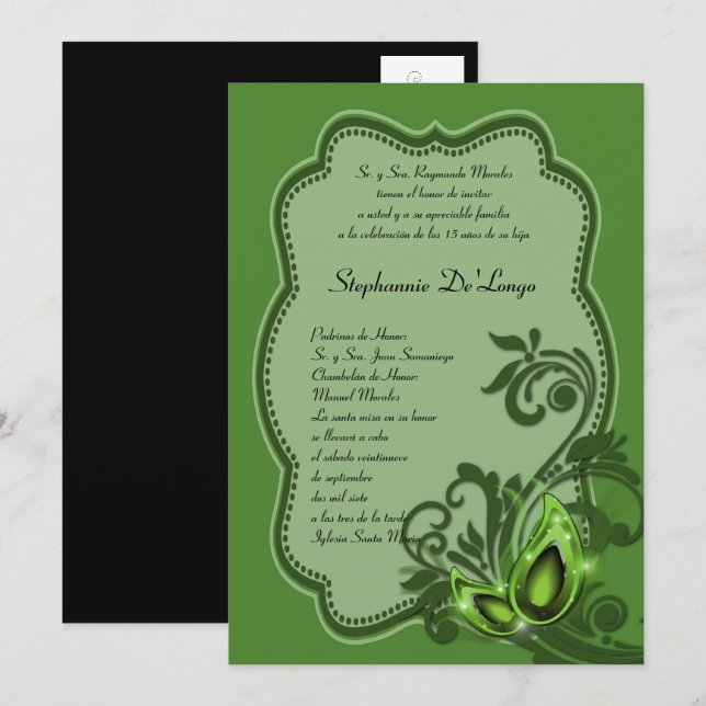 5x7 Masquerade Quinceanera Birthday Invitation (Front/Back)