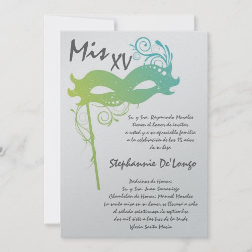 5x7 Masquerade Quinceanera Birthday Invitation