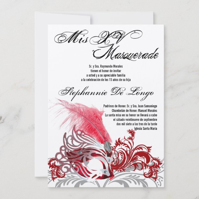 5x7 Masquerade Quinceanera Birthday Invitation (Front)